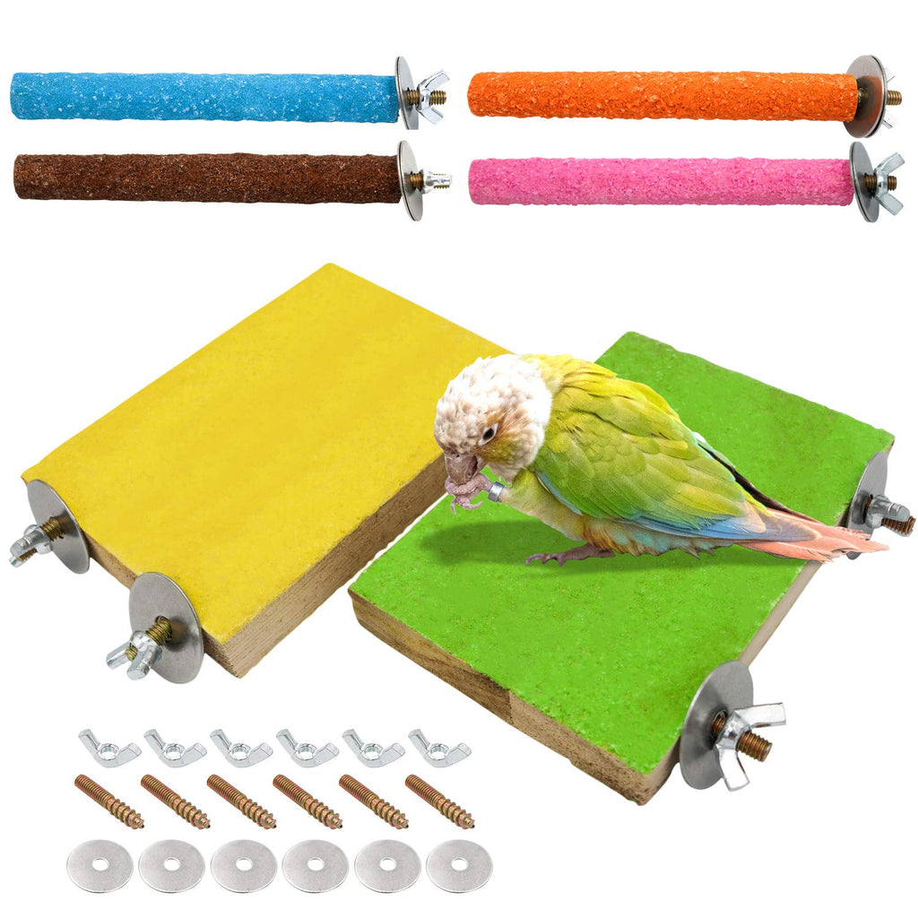 6 Pcs Bird Perch Stand Toy, Wood Parrot Stand Platform Colorful Sand Paw Grinding Stick Cage Accessories Exercise Toys for Cockatiel Conure Budgies Parakeet Lovebird Hamster Gerbil Rat Mouse 6 Pcs - PawsPlanet Australia