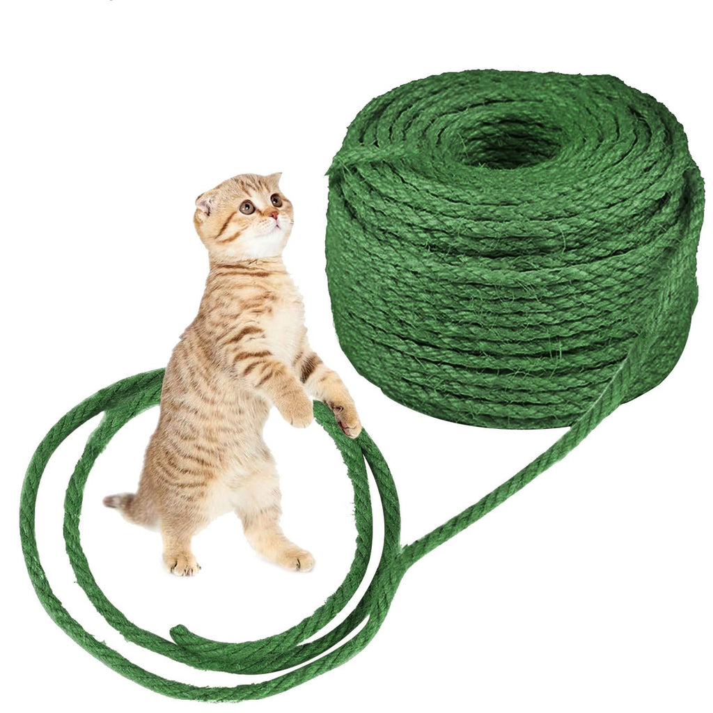 O'woda Cat Natural Sisal Rope for Cat Scratching Post Replacement, 1/4 inch Diameter, for Repairing, Recovering or DIY Scratcher, Hemp Rope for Cat Tree and Tower 33FT Green - PawsPlanet Australia