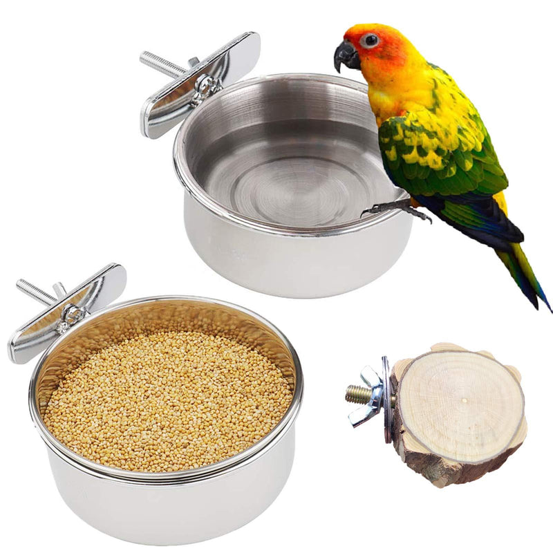 Luckybaby Bird Feeding Dish Cups, Parrot Food Bowl Clamp Holder Stainless Steel Coop Cup Bird Cage Water Bowl 2 Pack Bird Perch Platform Stand - PawsPlanet Australia