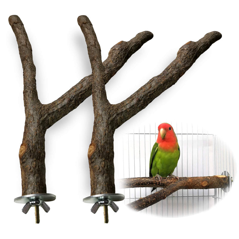 [Australia] - HEEKAME 2 Pack Bird Perch Natural Wood Fork Stand Perch,Pet Bird Cage Hammock Swing Toy,Wooden Hanging Perch with Stainless Steel Washers (0.6-1inch) 