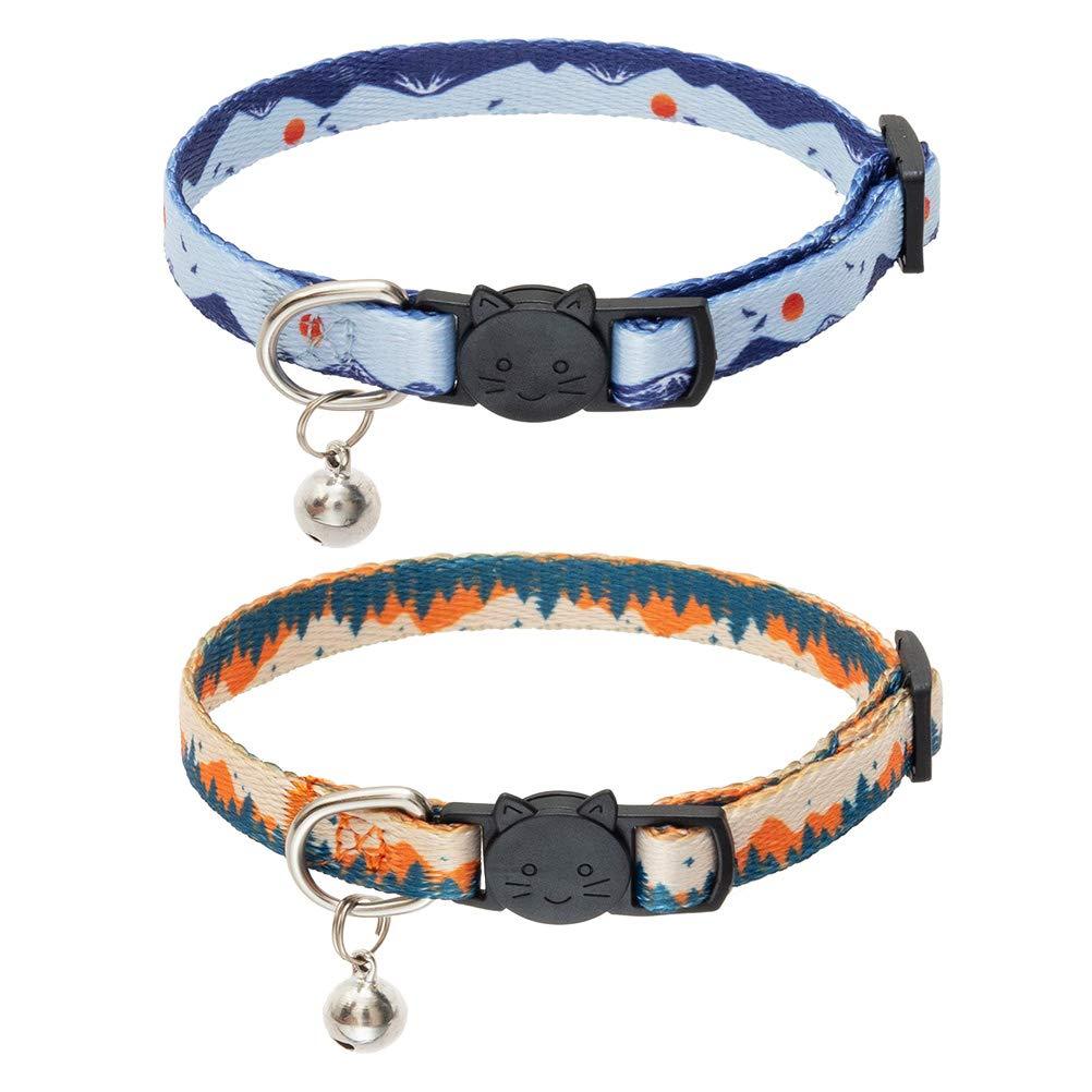 [Australia] - Cat Collars Breakaway with Bell - 2 Pack Natural Scenery Pattern Cat Collar, Adjustable Pet Collars for Kittens & Puppies 