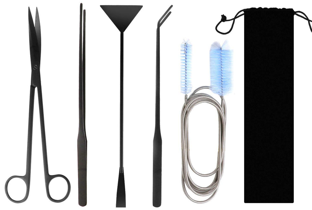 [Australia] - zhuohua Aquarium Aquascape Plant Tools Kits,Including Stainless Steel Black Aquarium Scissor Tweezers Spatula Tool and Flexible Pipe Cleaner with Stainless Steel Long Tube Cleaning Brush 