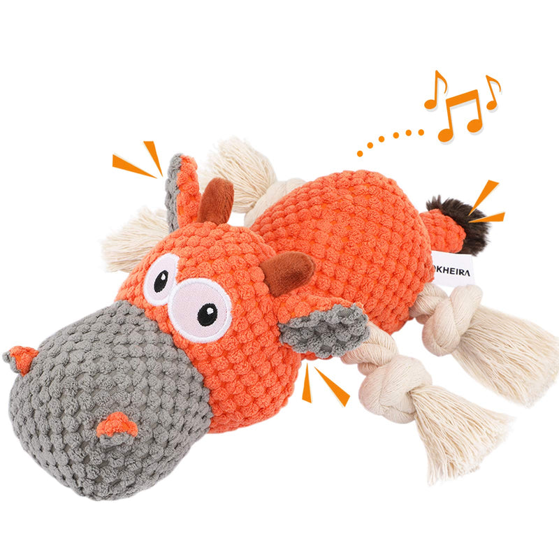 Dog Plush Toy for Large Aggressive Chewers,Indestructible Dog Squeaky Toys,Stuffed Animals Toys with Cotton Material and Crinkle Paper,Durable Chewing Toys for Puppy Breed with Cattle Shape Orange - PawsPlanet Australia