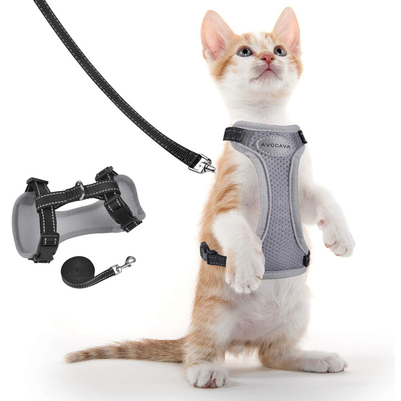 [Australia] - Cat Harness and Leash Set for Walking Escape Proof, Adjustable Soft Breathable Kittens Vest with Reflective Strip for Cats Small Dog, Step-in Comfortable Outdoor Vest Pet Safety Jacket XS (Chest: 8" - 10") Gray 