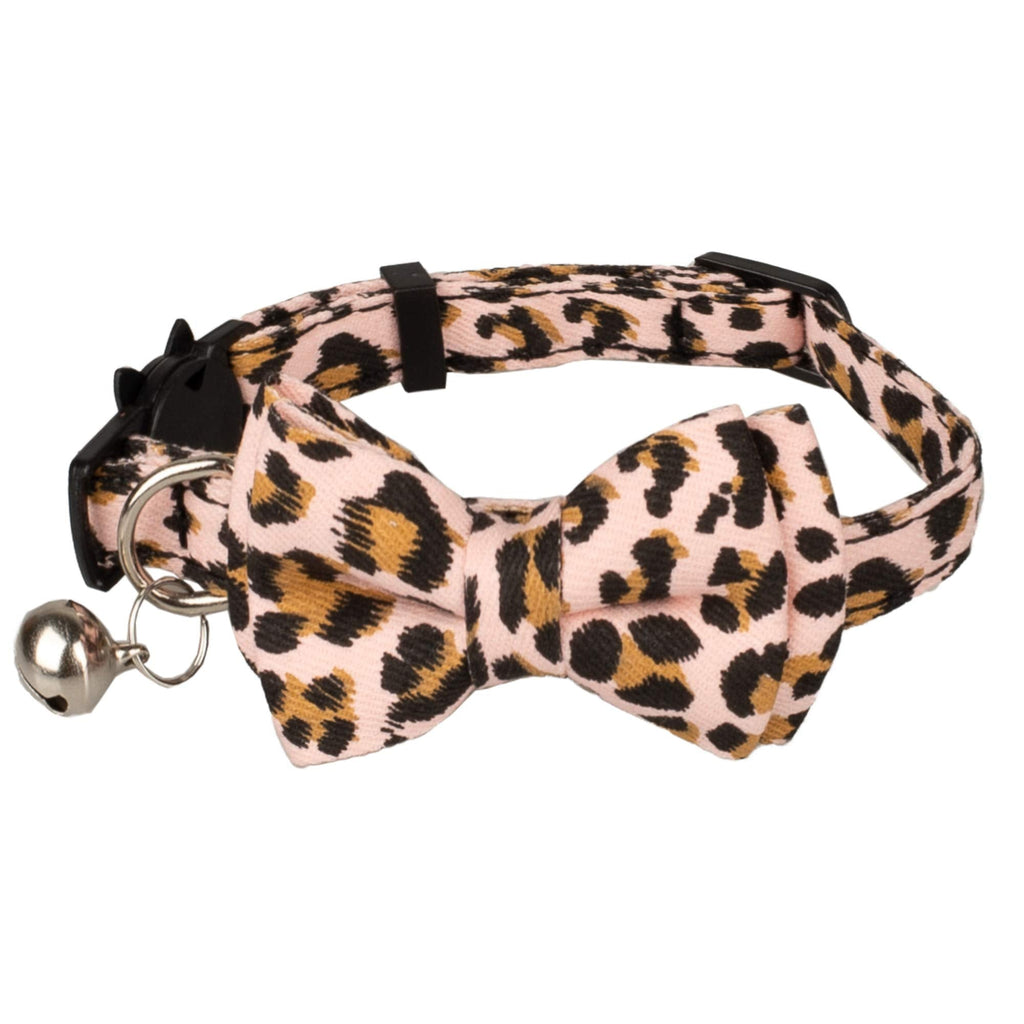 Gyapet Cat Collar with Bowtie Bell Safety Buckle Breakaway Kitten Puppy 7-11in Movable Adjustable 1 Pink Leopard - PawsPlanet Australia