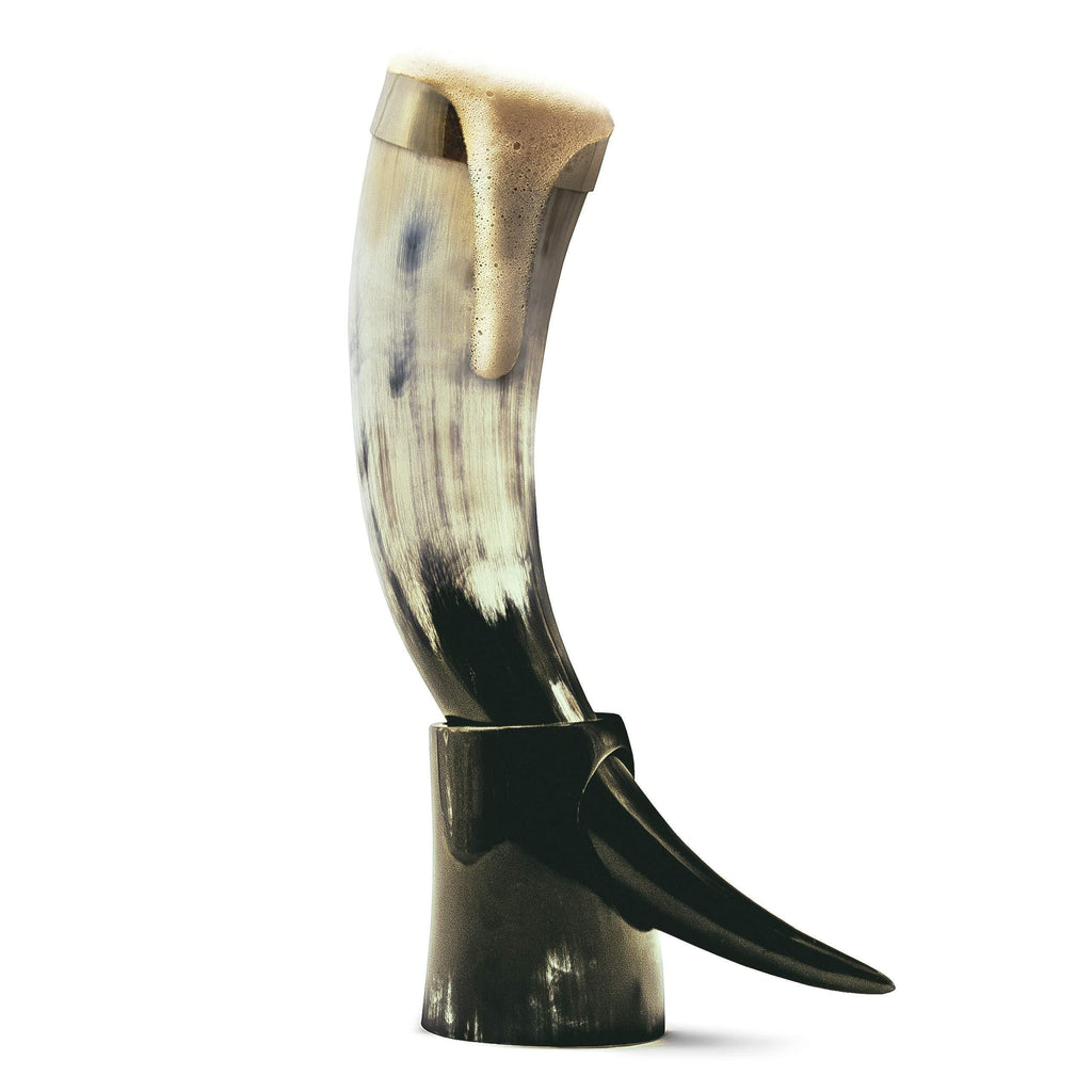 Norse Tradesman Genuine 20" Ox-Horn Viking Drinking Horn with Horn Stand & Brass Rim | Burlap Gift Sack Included | "The Classic", Polished, 20-Inch 20 Inches Horn Stand - Brass Rim, Polished - PawsPlanet Australia