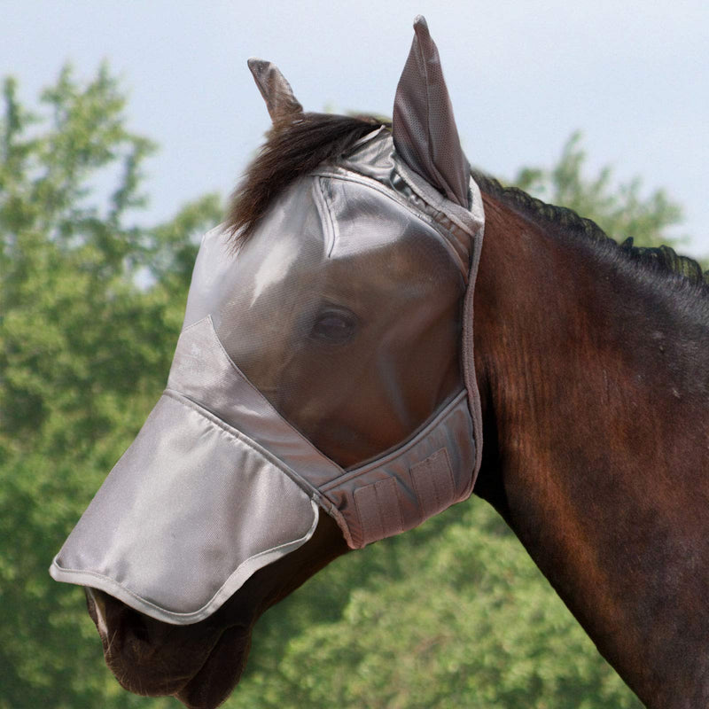 Harrison Howard Horse Fly Mask Superb Nose Protection with Ears UV Protection for Horse Full (Large) Silver Grey - PawsPlanet Australia