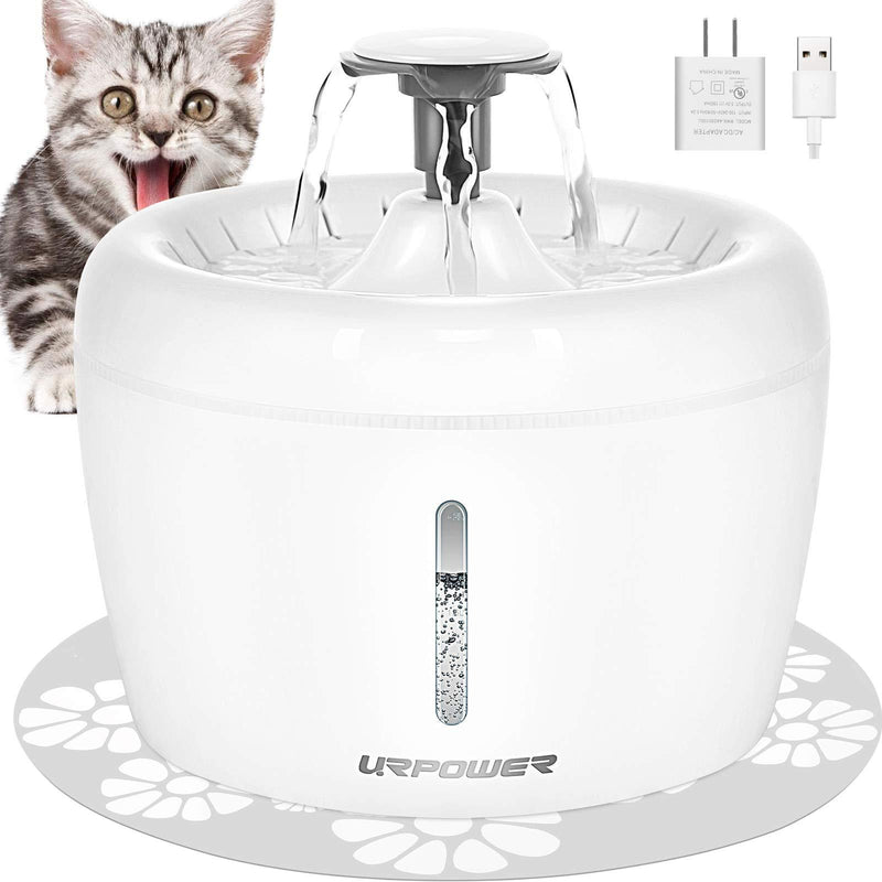 URPOWER Cat Water Fountain 84oz/2.5L Upgraded Automatic Pet Water Dispenser with Replacement Filters and Silicone Mat Dog Water Fountain with Water Level Window Cat Bowl for Cats, Dogs, Pets A-white - PawsPlanet Australia