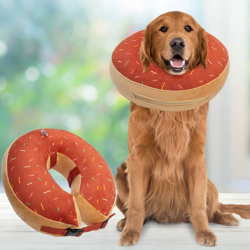 BINGPET Dog Inflatable Recovery Collar - Soft Pet Surgery Collar for Dogs & Cats, Comfortable Protective E Collar Prevent from Licking, Biting Wound, Cute Donut Design Large Orange - PawsPlanet Australia