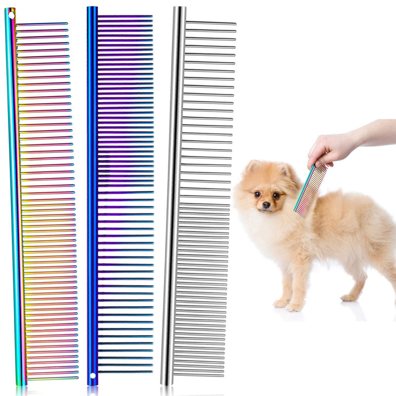 [Australia] - 3 Pieces Pet Steel Combs, Pet Dog Cat Grooming Comb Multi-color Dog Comb with Stainless Steel Teeth for Removing Tangles and Knots for Long and Short Haired Dog, 7.5 x 1.3 Inch 