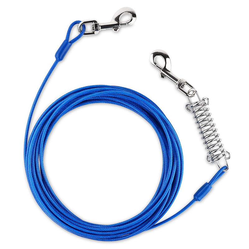 Petbobi 20 ft/ 30 ft Tie Out Cable for Dog with Durable Spring and Metal Swivel Hooks for Outdoor, Yard and Camping, Rust- Proof Training Tether for Small to Medium Dogs Up to 35/ 120 Pounds, Blue 20ft / 35lbs - PawsPlanet Australia