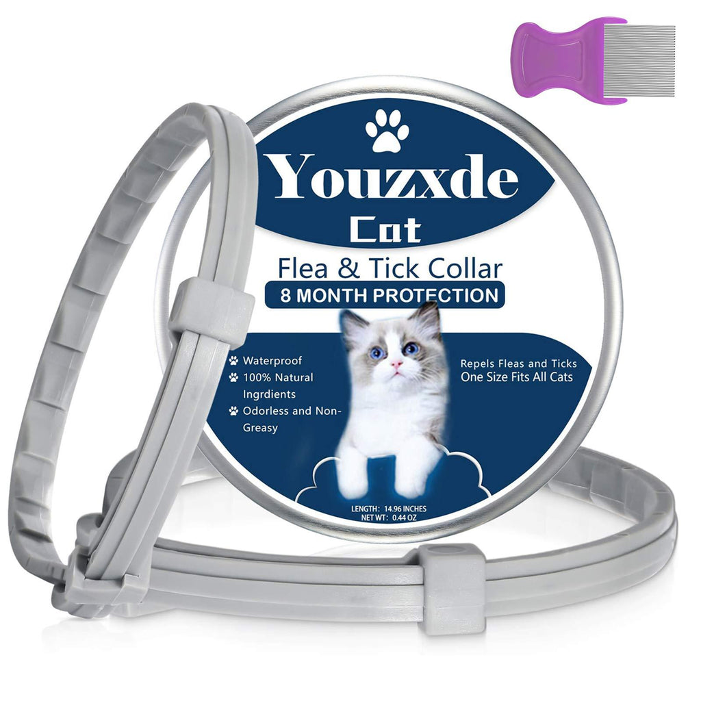 [Australia] - 2 Pack Flea and Tick Collar for Cats,8-Month Tick and Flea Control for Cats,Adjustable Design-One Size Fits All,Safe & Allergy Free, Waterproof, with Flea Comb 