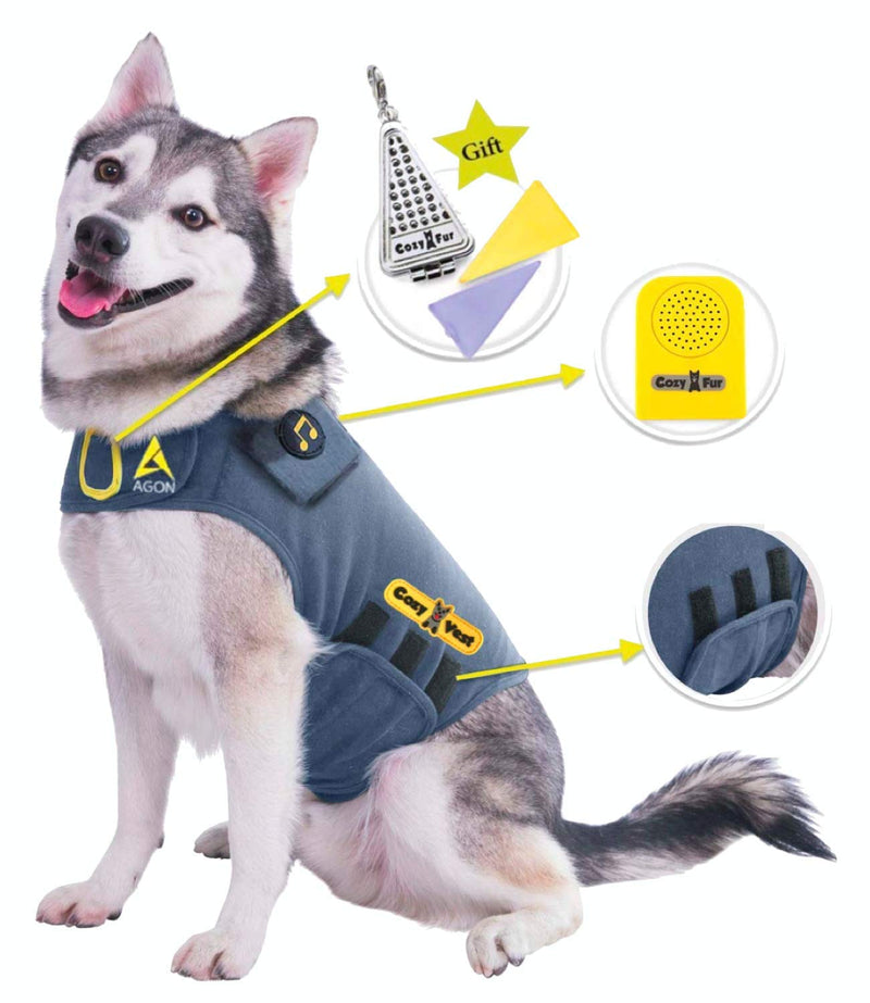 CozyVest 3-in-1 Dog Anxiety Vest Music & Aromatherapy Dog Coat Relaxing Sound & Essential Oil Scent Canine Stress Relief Fireworks Thunder Separation Shirt Jacket Thunderstorm Small [15-25 Lbs] Gray - PawsPlanet Australia