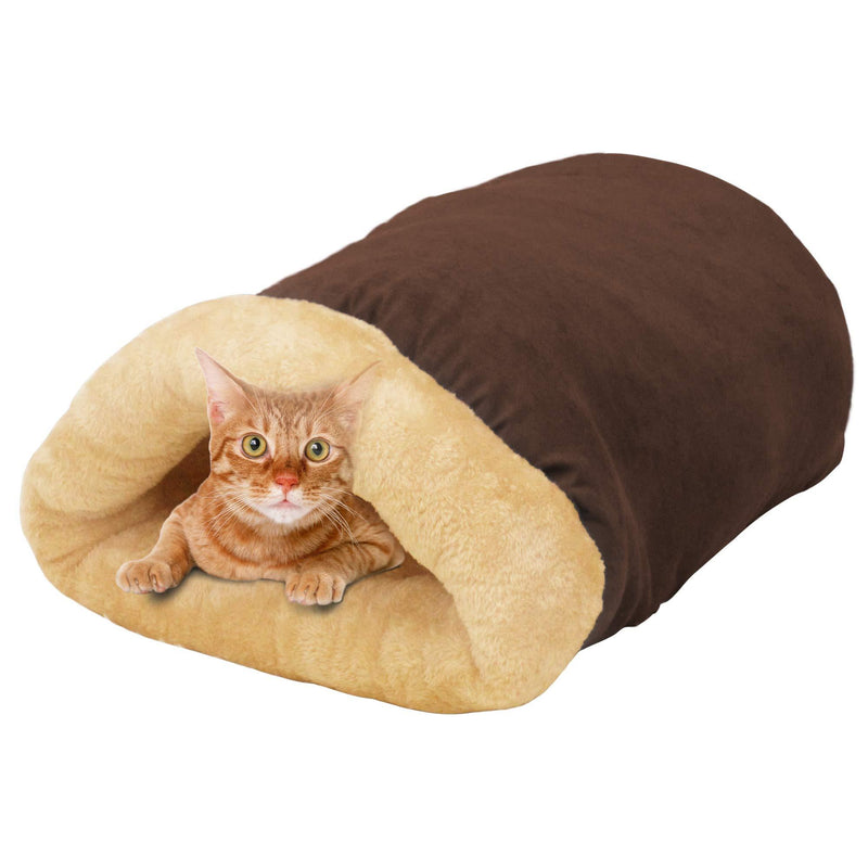 GOOPAWS 4 in 1 Self Warming Burrow Cat Bed, Pet Hideway Sleeping Cuddle Cave Brown - PawsPlanet Australia