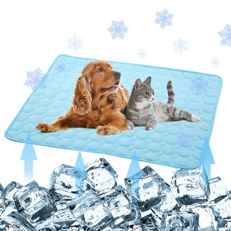 Pet Cooling Mat for Dogs Cats-Ice Silk Dog Cooling Mats, Summer Dog Cooling Pads, Dog Crate Mat Cat Cooling Mat, Portable & Washable Pet Cooling Blanket for Kennel/Sofa/Bed/Floor/Car Seats 28x22IN Blue - PawsPlanet Australia
