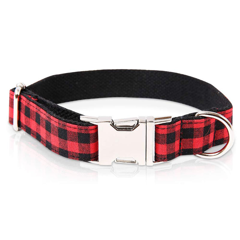 Timos Dog Collar for Small Medium Large Dogs,Adjustable Soft Puppy Collars with Metal Buckle Small (Pack of 1) Black Red Plaid - PawsPlanet Australia