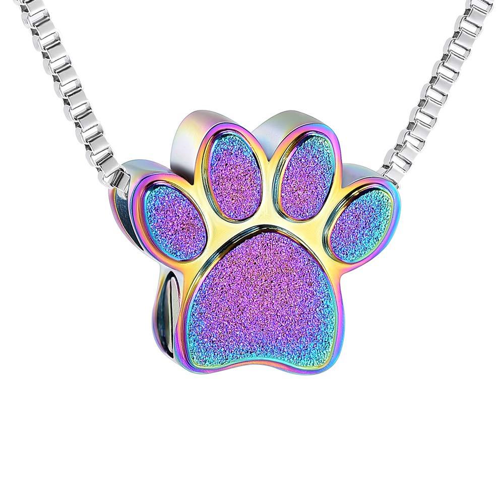 XSMZB Pet Paw Print Cremation Jewelry for Ashes Pendant Stainless Steel Keepsake Memorial Urn Necklace for Pet's Cat Dog's Ashes Colorful - PawsPlanet Australia