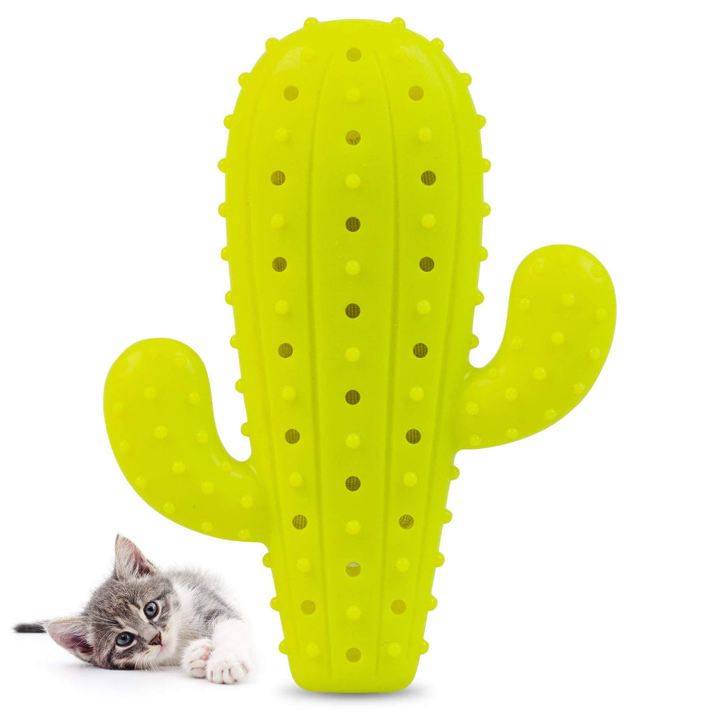 [Australia] - Pet Craft Supply Cactus Interactive Cat Toy Chew Toy Teeth Cleaning Bite Resistant 100% Natural Rubber with Bonus Catnip and Silvervine Bags for Kittens and Adult Cat 