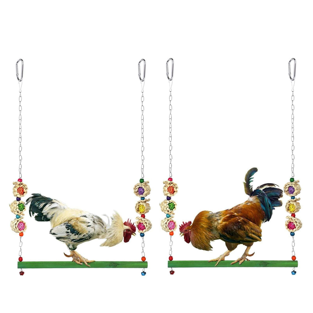 [Australia] - MEWTOGO 2 Pack Natural Wooden Chicken Swing Toys-Colorful Chicken Stand Toy Bird Swing Toy Chicken Coop Accessories for Chicken, Hens, Medium&Large Bird, Parrot Training 