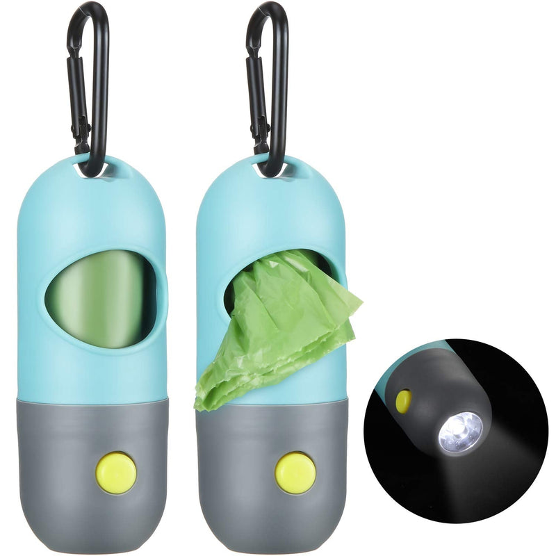 2 Pieces Dog Poop Waste Bag Holder Dispenser with LED Flashlight and 2 Rolls Dog Poop Waste Bags Leak-Proof Dog Waste Bags (Blue) - PawsPlanet Australia