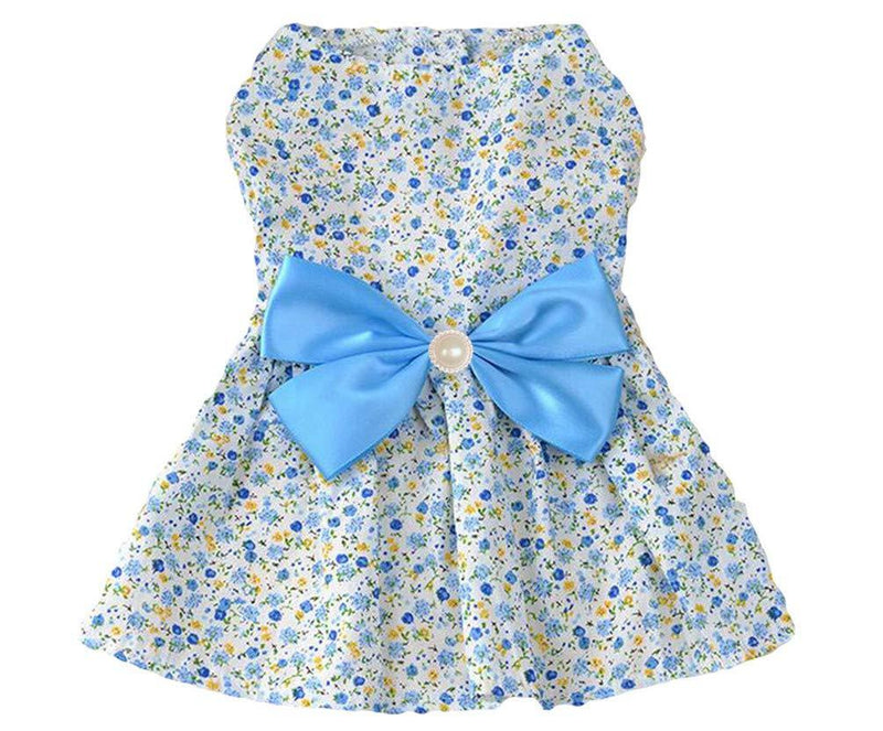 Petroom Puppy Dog Dress,Thin Cute Floral Princess Ribbon Skirt for Small Dogs Cats for Summer XXXS(Chest10",Back8") Blue_(Third upgrade) - PawsPlanet Australia