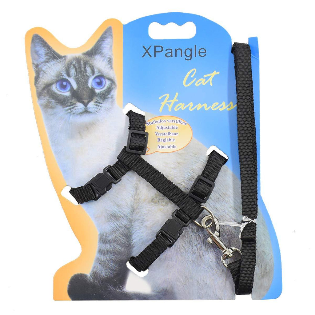 XPangle Cat Harness and Leash Adjustable Nylon Halter Harness Kitten Nylon Strap Belt Safety Rope Leads Black - PawsPlanet Australia