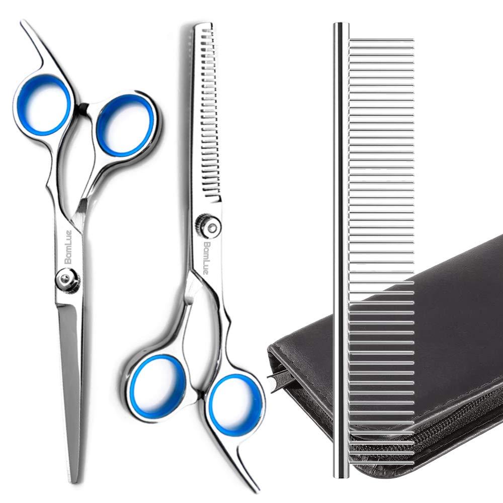 Bamlue Dog Grooming Scissors Stainless Steel Professional Anti-Rust Shears Set Pet Grooming Scissors Kit,Thinning Straight Comb for Long Short Hair for Dogs/Cats/Pet Blue - PawsPlanet Australia