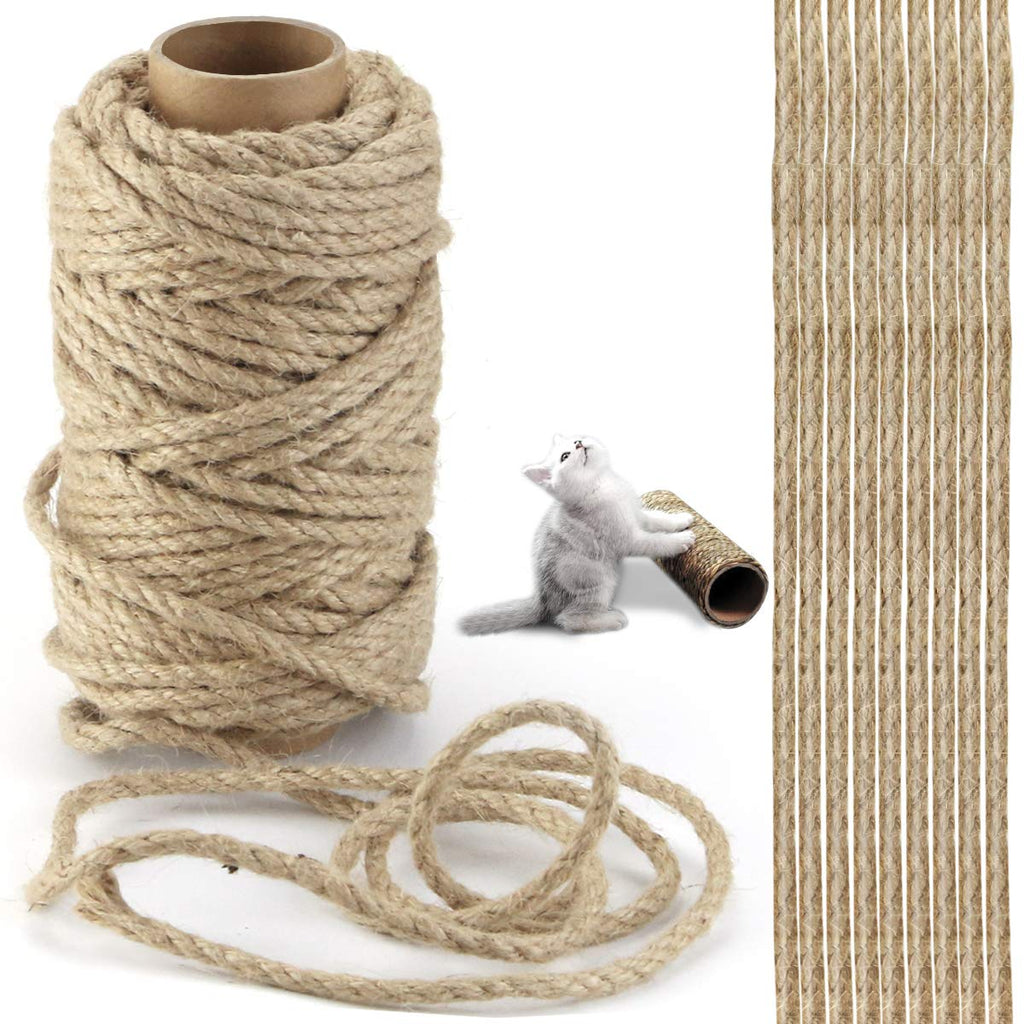 Amersumer 5mm 98 Ft Cat Jute Rope for Cat Scratching Post Tree Refill Replacement, DIY Scratcher Repairing Hemp Rope, Rope for Cat Tree and Tower Natural - PawsPlanet Australia