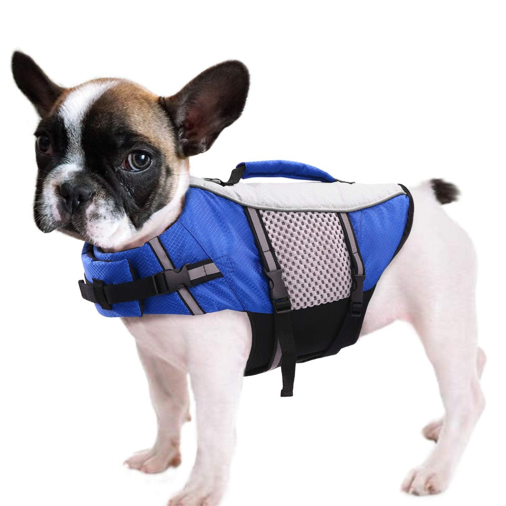 Queenmore Dog Life Jacket Swimming Vest Lightweight High Reflective Pet Lifesaver with Lift Handle, Leash Ring X-Small Blue - PawsPlanet Australia