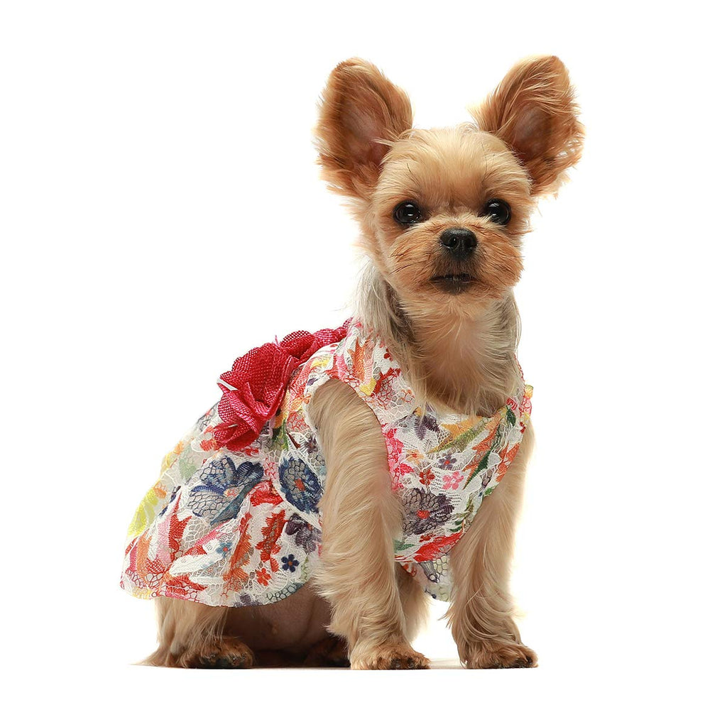 Fitwarm Flower Dog Dress for Pet Clothes Birthday Party Doggie Sundress Puppy Lace Clothes Yellow XS Pink - PawsPlanet Australia