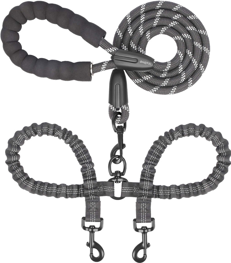 iYoShop Dual Dog Leash, Double Dog Leash, 360 Swivel No Tangle Walking Leash, Shock Absorbing Bungee for Two Dogs, Medium (8-35 lbs) | Large (25-150 lbs) Black - PawsPlanet Australia