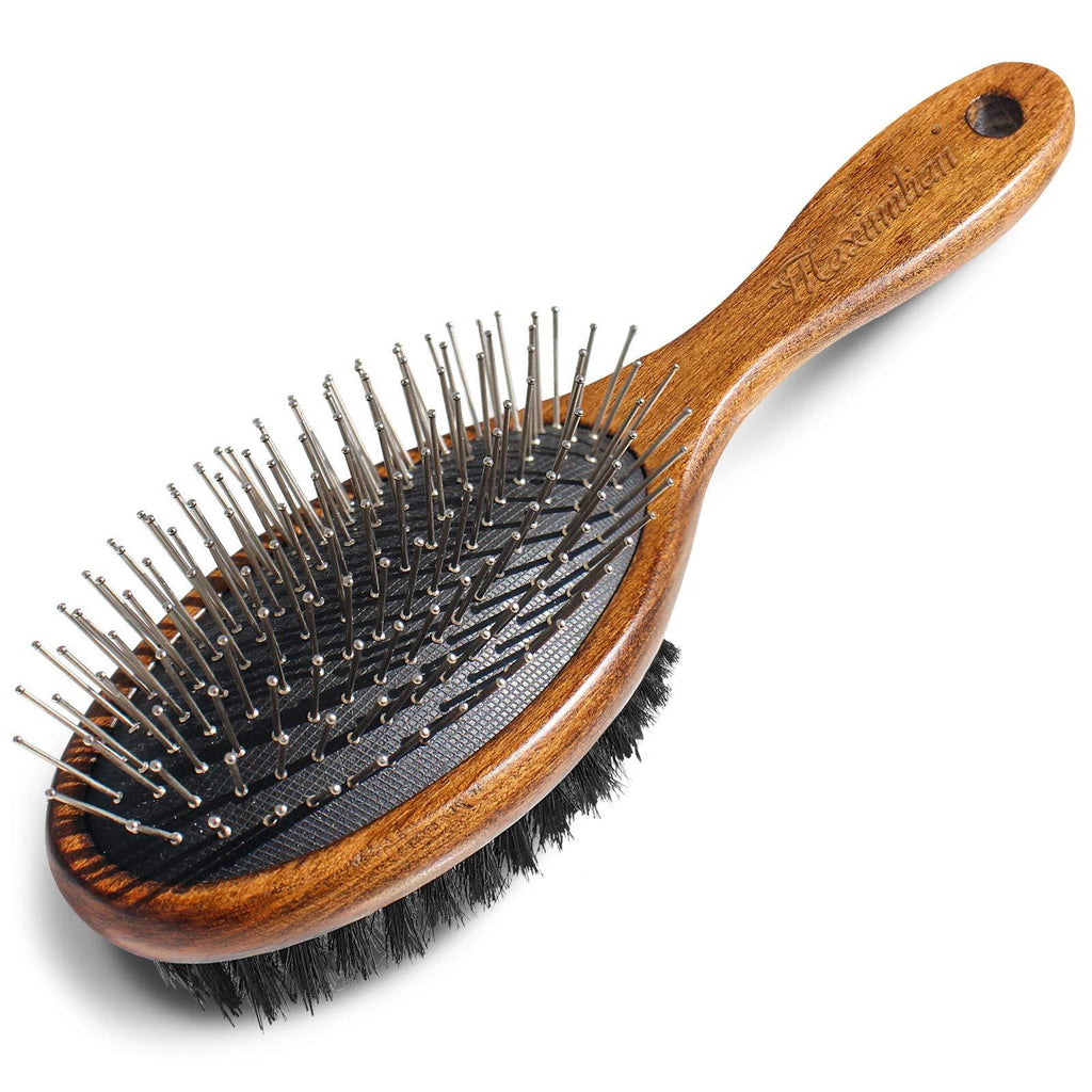 [Australia] - Premium Handmade Pet Double Sided Pin & Bristle Grooming Beechwood Brush for Dogs & Cats with Short or Long Hair, Effortlessly Remove Loose Hair Plus Stimulate Skin While Creating a Soft Coat Shine. 