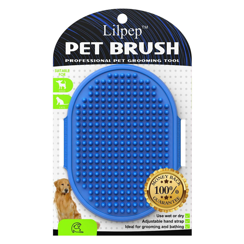 Dog Grooming Brush, Lilpep Pet Shampoo Bath Brush Soothing Massage Rubber Comb with Adjustable Ring Handle for Long Short Haired Dogs and Cats (Blue) blue - PawsPlanet Australia