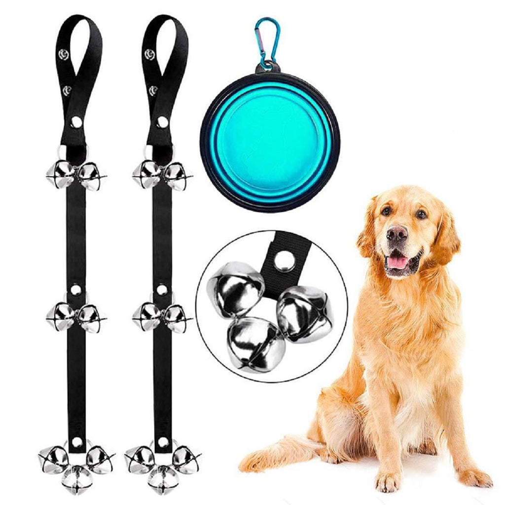 2 Pack Dog Doorbells Adjustable Doorbells Quality - 7 Extra Large 1.4" Loud Doorbells with Foldable Travel Pet Cat and Dog Bowls - PawsPlanet Australia