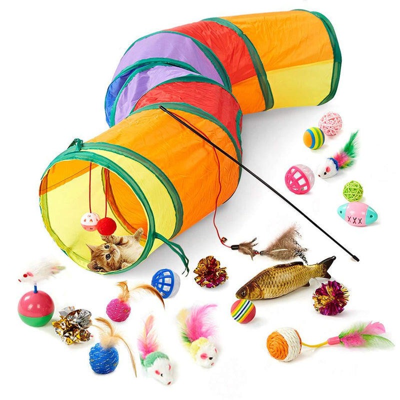 Blnboimrun Cat Toys Cat Tunnel Balls Interactive Kitten Toys Assortments Catnip Fish Feather Teaser Wand Mice - PawsPlanet Australia