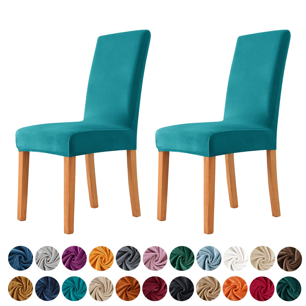 MILARAN Velvet Chair Covers for Dining Room, Soft Stretch Seat Slipcover , Washable Removable Parsons Chair Protector, Set of 2, Turquoise 2-Medium - PawsPlanet Australia