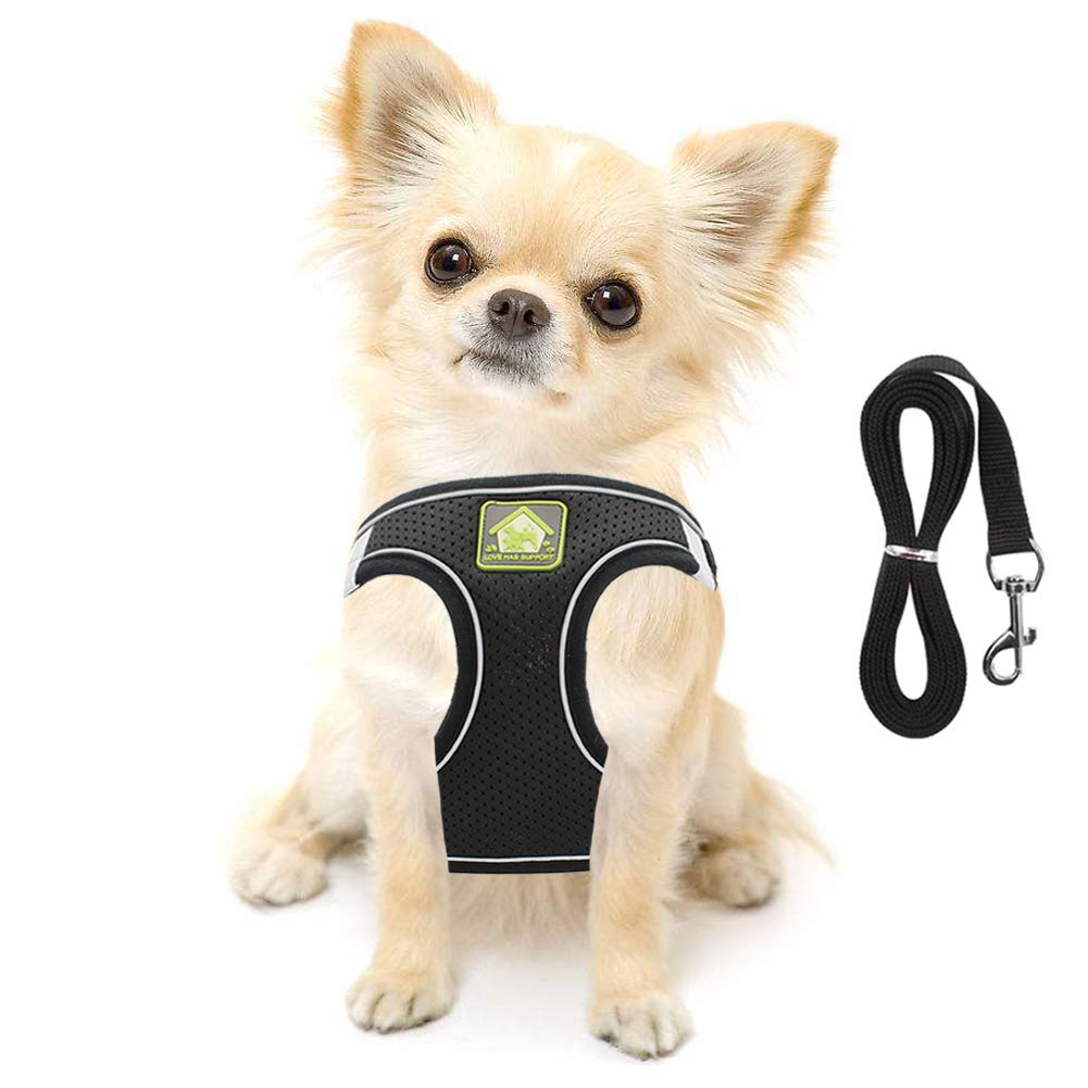 FEimaX Dog Harness and Leash Set, No-Pull Breathable Soft Mesh Puppy Vest Harness Reflective Adjustable Pet Harnesses for Small Medium Dogs and Cats - Outdoor Easy Control for Walking XS (Chest 10.2-11.4'') Black - PawsPlanet Australia