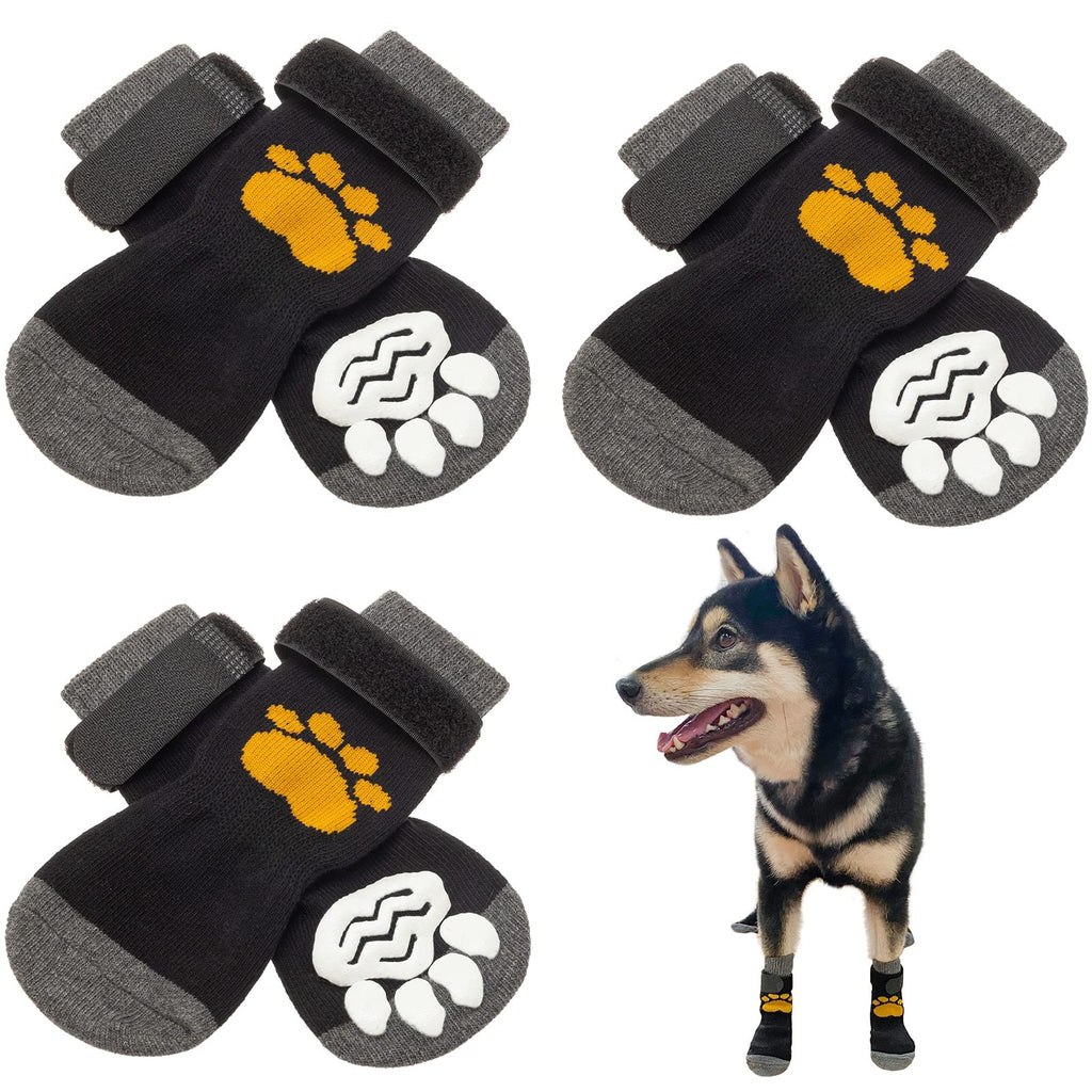 SCIROKKO 3 Pairs Anti-Slip Dog Socks - Adjustable Pet Non-Slip Paw Protection with Golden Paw Pattern for Puppy Doggy Indoor Traction Control Wear on Floor S - Paw width 2.15 in - PawsPlanet Australia