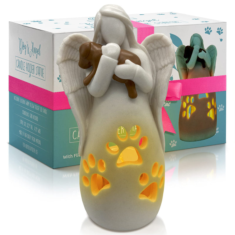 OakiWay Dog Memorial Gifts – Dog's Angel Candle Holder Statue w/Flickering Led Candle - Pet Loss Gifts, Dog Lovers Gifts for Women, Sympathy Gift Ideas for Loss of Dog, Angel Figurines Dog Decor - PawsPlanet Australia