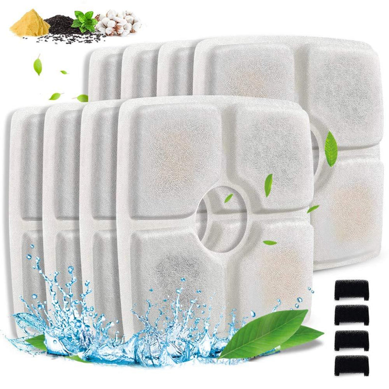 [Australia] - Comsmart Pet Fountain Filter Set, 8 Pack 3 Triple Filtration System Replacement Cat Water Fountain Filters & 4 Pre-Filter Sponges for 84oz/2.5L Automatic Pet Fountain Cat Water Fountain 