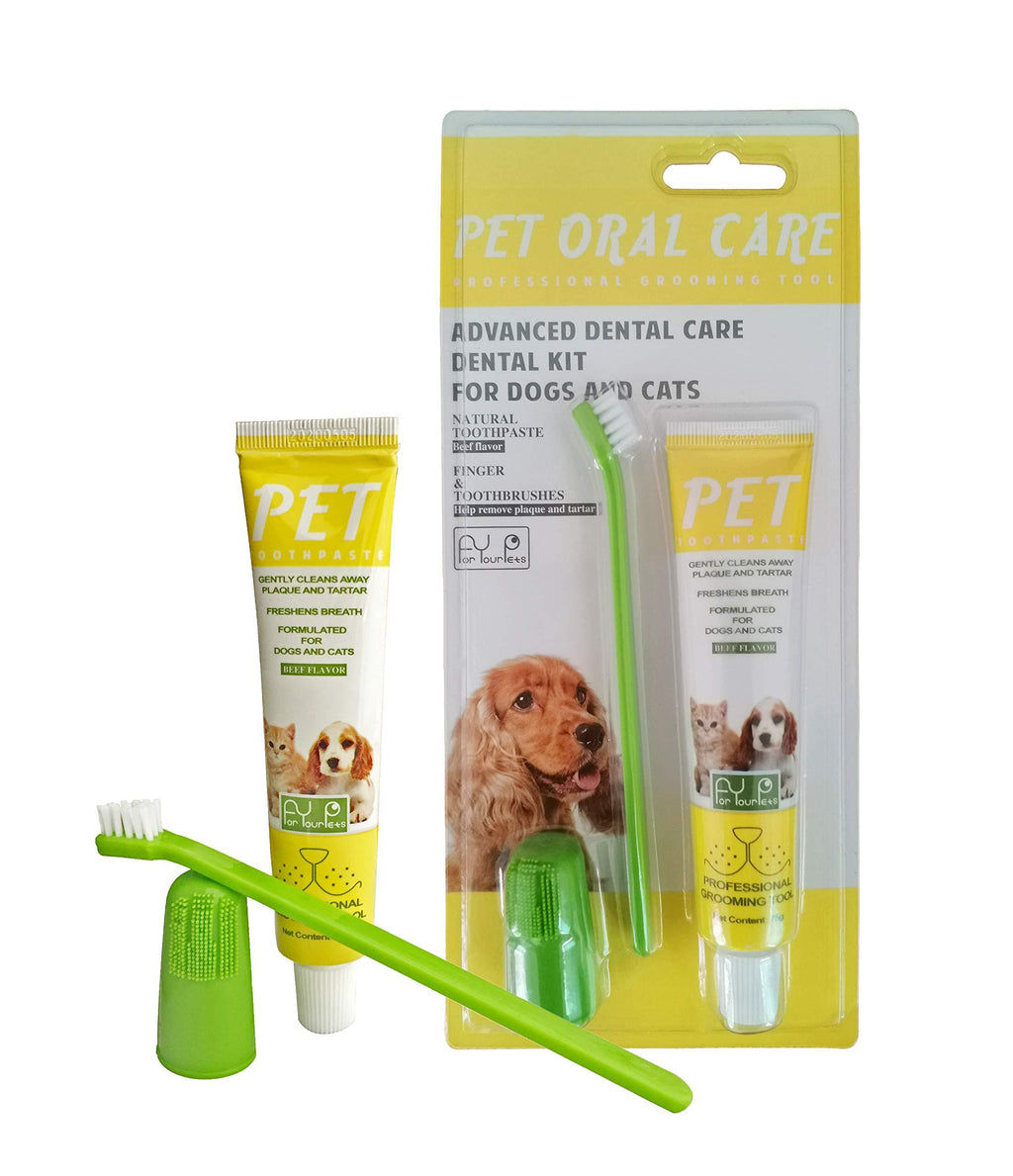 Dolzzeiy Dog Dental Care Oral Teeth Care Eliminates Bad Dog Breath with Beef Flavor Scent Toothpaste,Long Toothbrush and Finger Toothbrushes Remove Tartar & Plaque for Cats and Dogs - PawsPlanet Australia