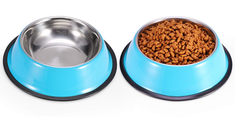 Podinor Stainless Steel Dog Bowls, Food and Water Non Slip Anti Skid Stackable Pet Puppy Dishes for Small, Medium and Large Dogs (2 Pack) 1.5 Cup/12 oz ea. Blue - PawsPlanet Australia