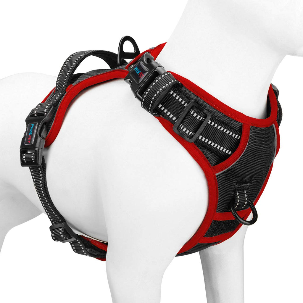 PHOEPET Upgraded No Pull Dog Harness, Reflective Adjustable Vest, with a Training Handle + 2 Metal Leash Hooks+ 3 Snap Buckles +4 Slide Buckles Black Size: L - PawsPlanet Australia