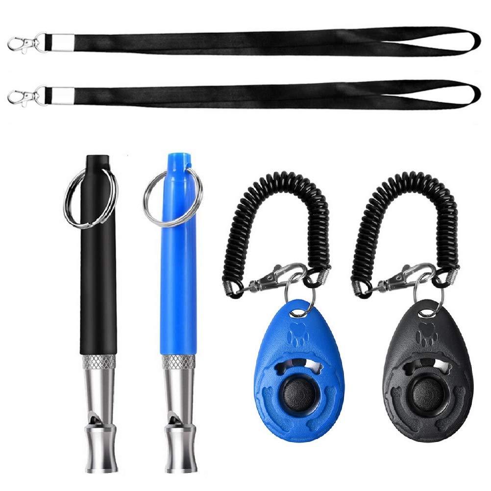 [Australia] - pengxiaomei 4 Pack Dog Training Whistle and Clicker Set, Adjustable Pitch Dog Whistle with Lanyard for Dog Recall Repel Silent Training 