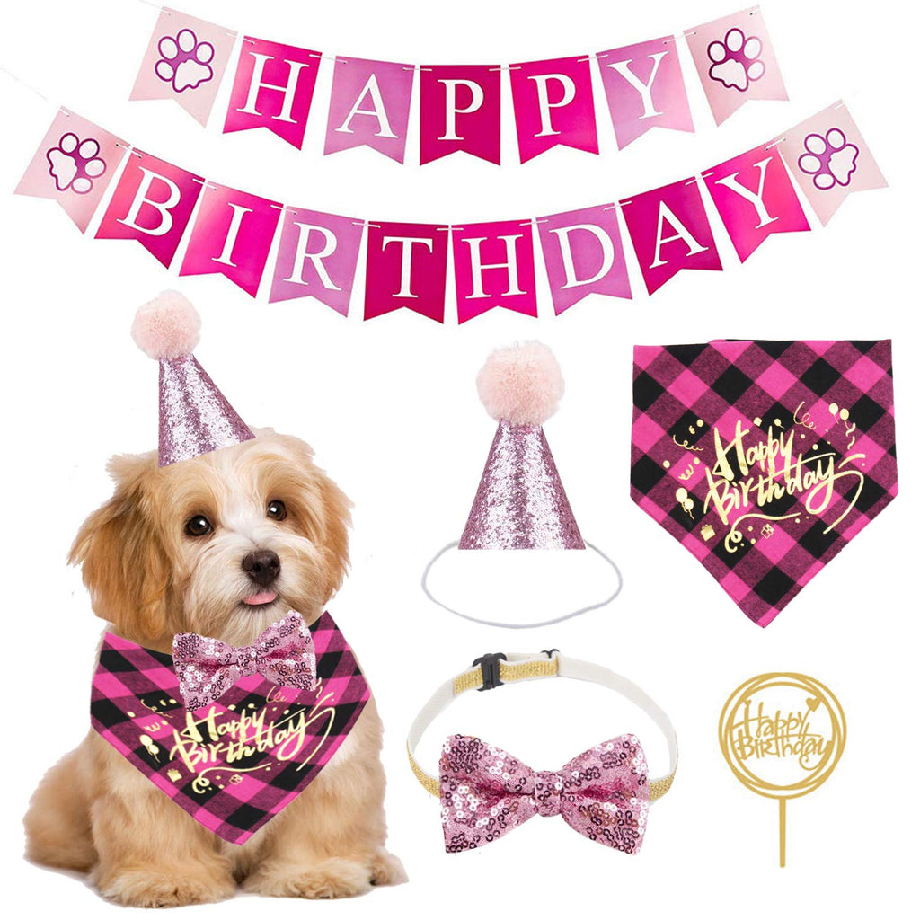 ADOGGYGO Dog Birthday Bandana Girl Boy - Birthday Party Supplies - Puppy Birthday Hat Scarf Happy Birthday Banner Dog Boy Girl First Birthday Outfit for Pet Puppy Cat Pink - PawsPlanet Australia