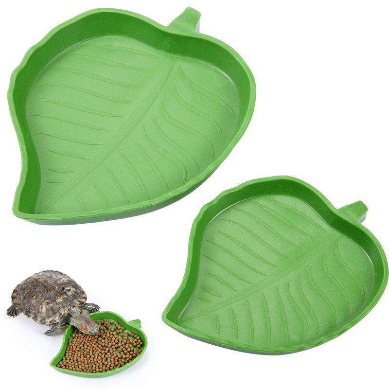 2 Pieces Leaf Reptile Food Water Bowl Plate Dish for Tortoise Corn Snake Crawl Pet Drinking and Eating, 2 Sizes - PawsPlanet Australia