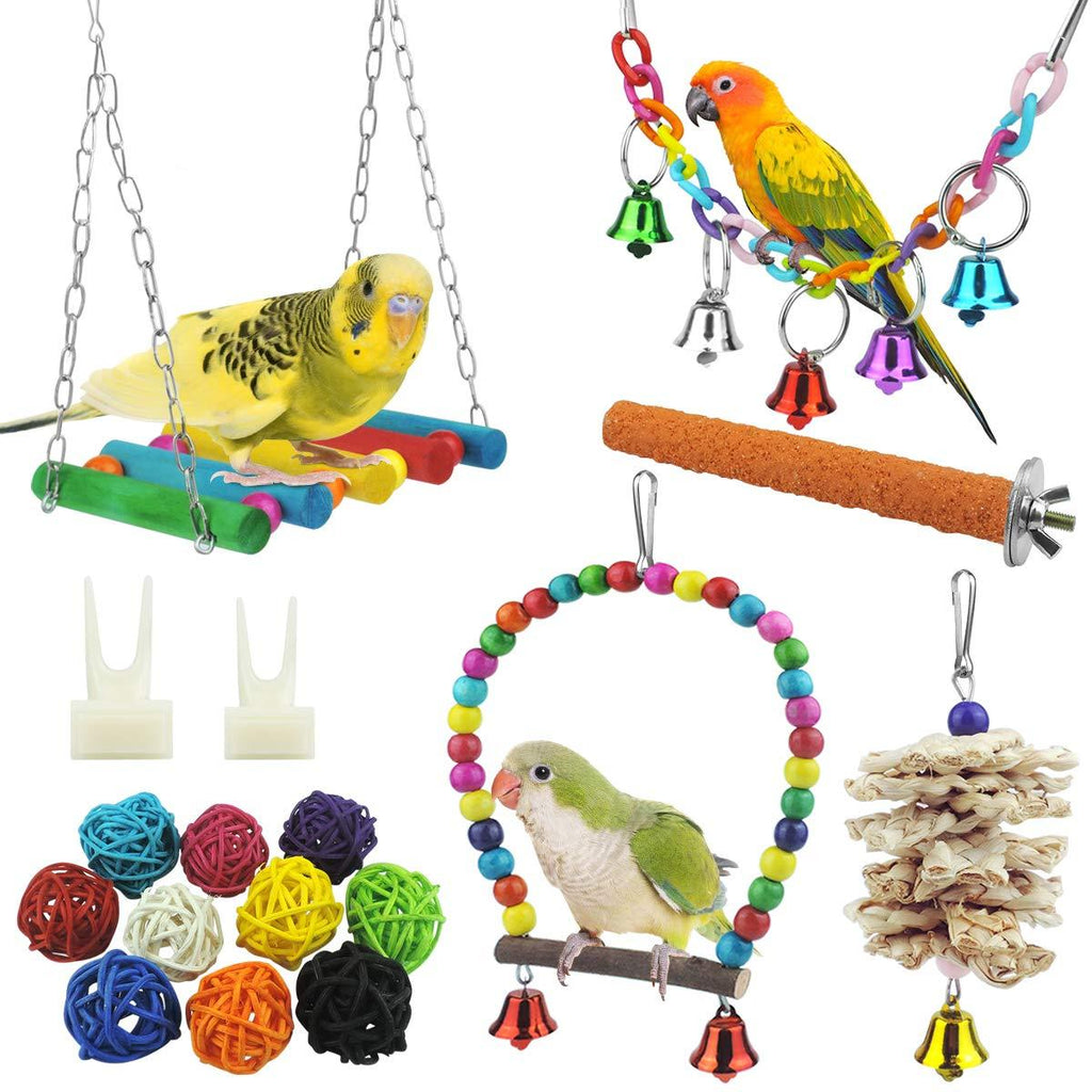 [Australia] - WBYJ 17 Pack Birds Parrot Toys, Parrots Swing Hanging Chewing with Bells Toys Hand Made Bird Cage Toys for Love Birds Finches Small Parrots Parakeets Cockatiels Conures Small Macaws (A) 