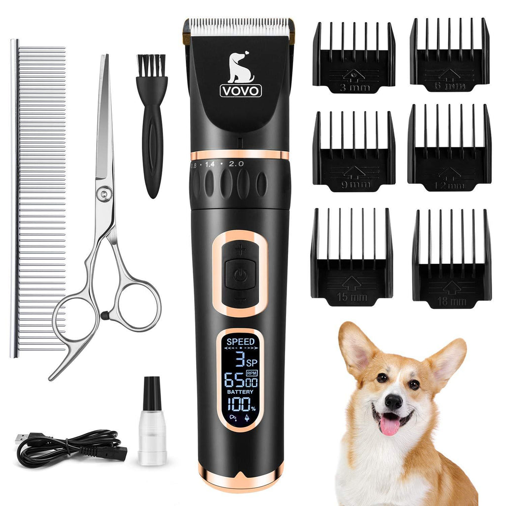 VOVO Dog Clippers Professional 3-Speed Low Noise Pet Grooming Kit Tools Rechargeable Cordless Electric Hair Clippers for Dogs Cats Pets Black Gold - PawsPlanet Australia