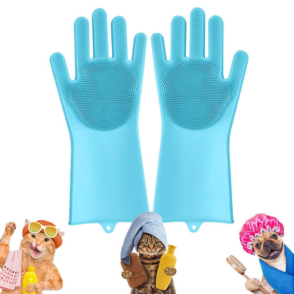 Pet-Grooming-Gloves for Bathing & Hair-Removal, Dog and Cat Brush Bath-Scrubber Glove, Pets Silicone Scrubbing Gloves for Shedding, Pet Shower Attachment Supplies for Anti-Bite & Anti-Scratch 7.8 Ounce - Thicken Blue - PawsPlanet Australia