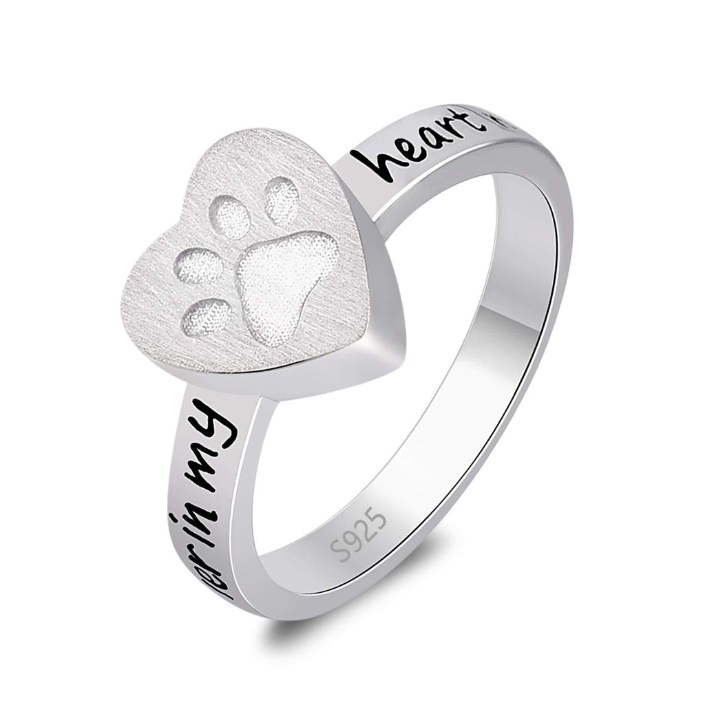 925 Sterling Silver Pet Paw Print Urn Rings for Ashes Dog Cat Engraved No longer by my side but forever in my heart Cremation Ring for Women Jewelry Keepsake Memorial 9 - PawsPlanet Australia